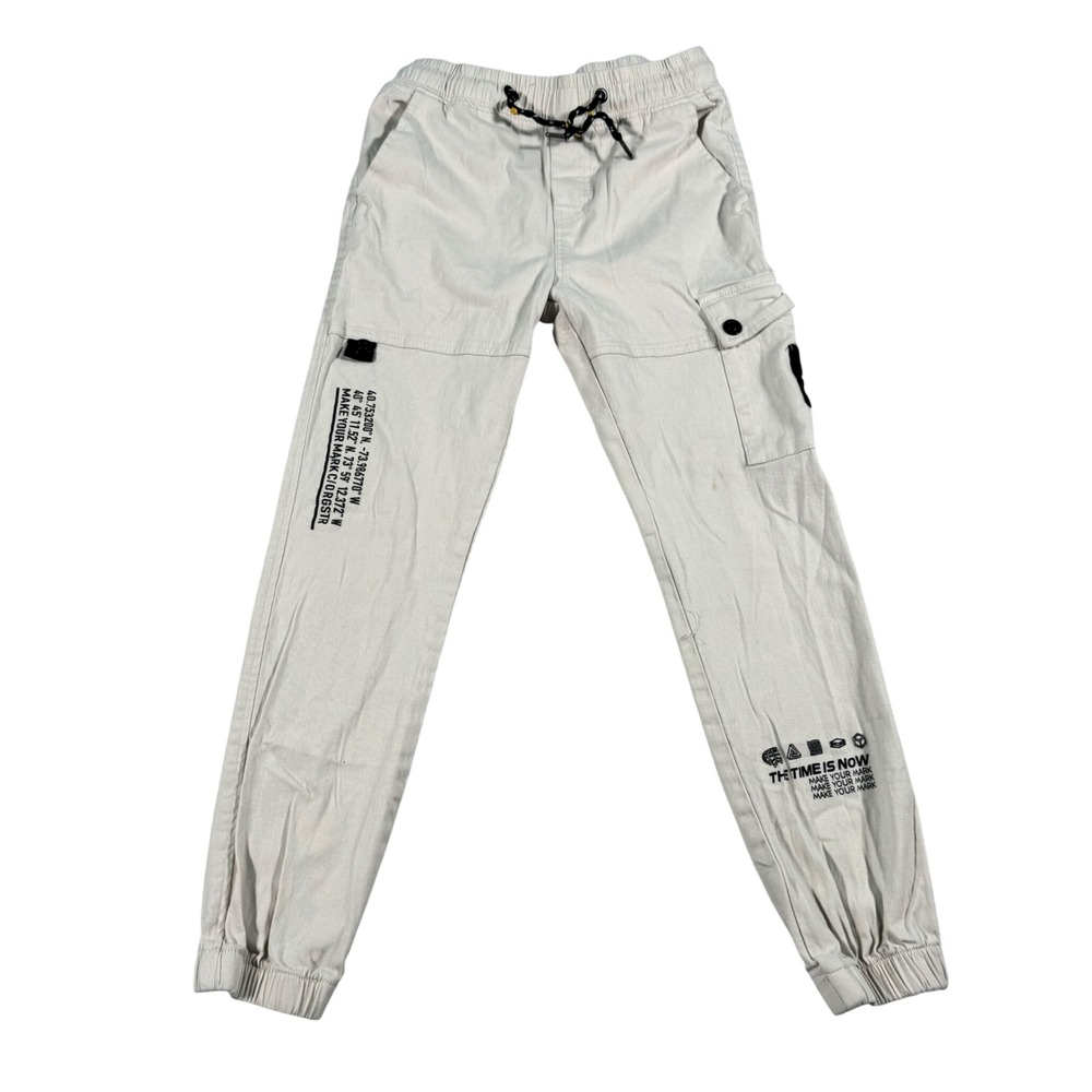 RGSTR Mens Beige Cargo Jogger Pants Graphic Text Coordinates Size S